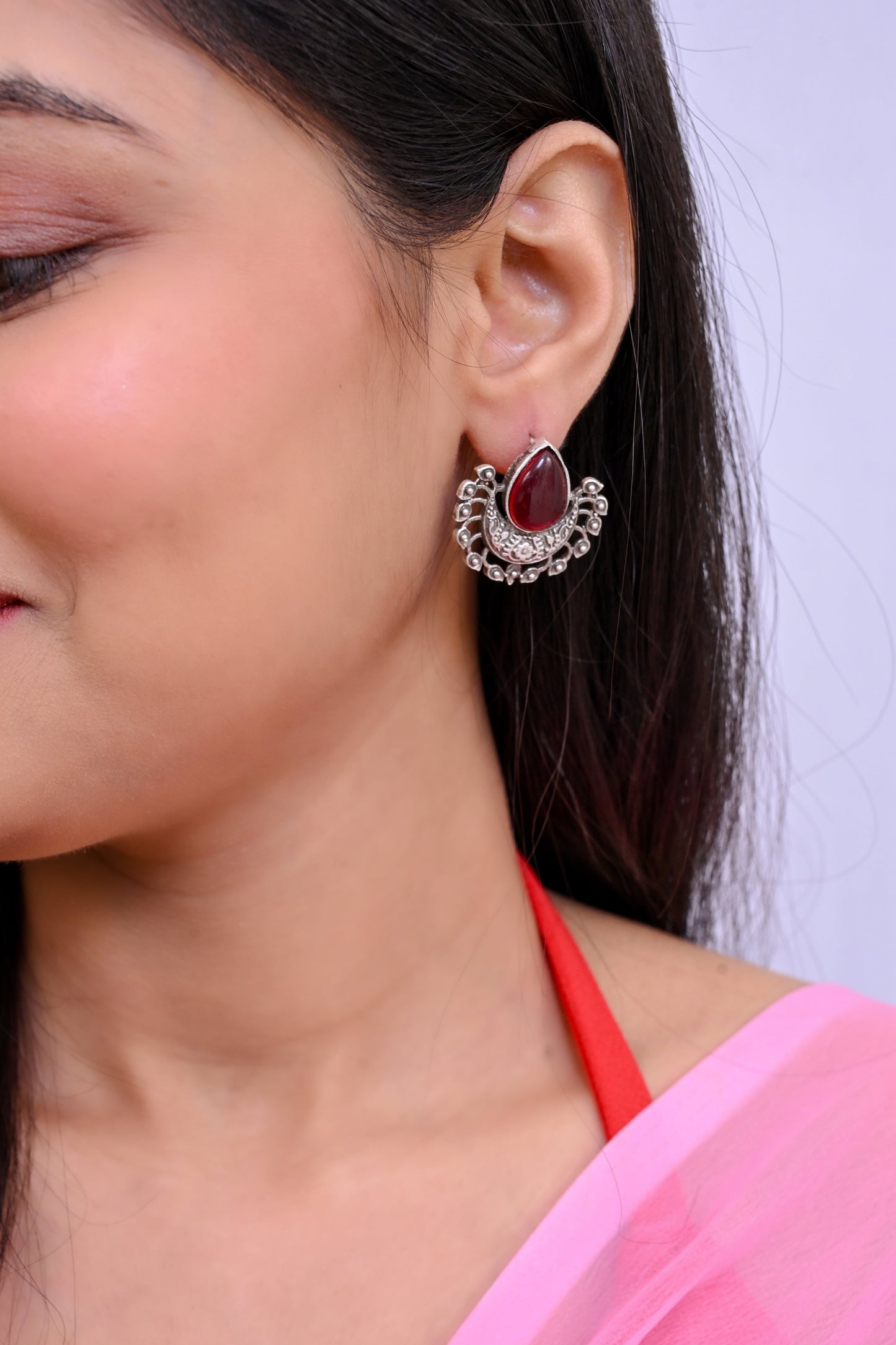 Antique Oxidized Monalisa Stud Earrings
