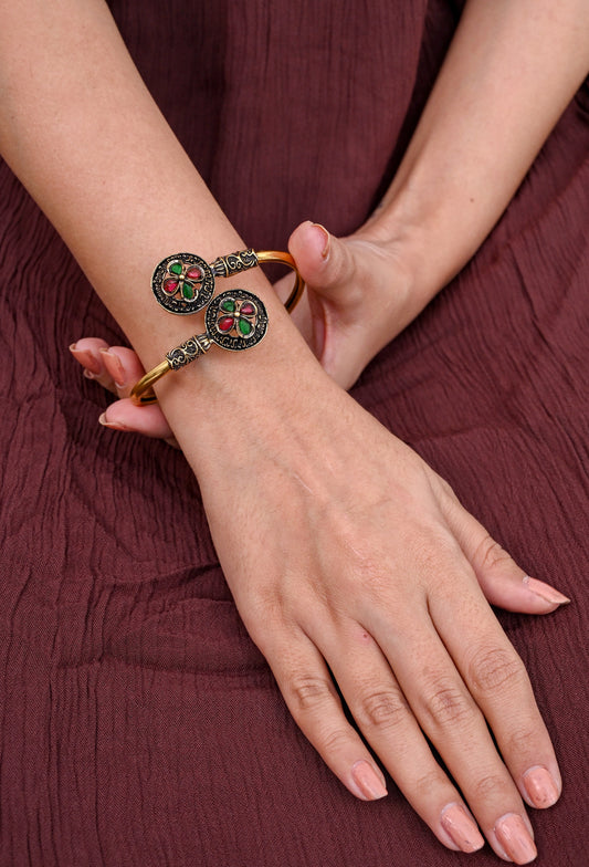 Antique Oxidized Gold Adjustable Kada Bracelet