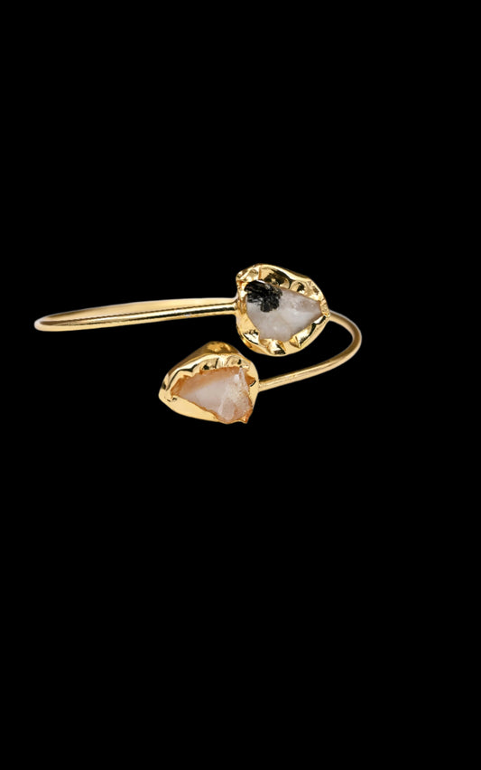 Gold Natural Double Druzy Cuff Bracelet