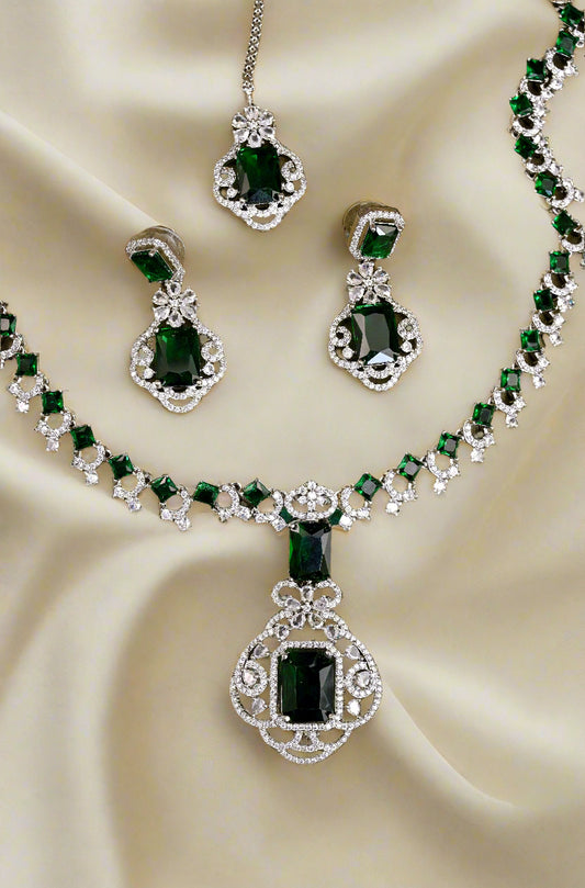 Nakshatra CZ Long Statement Necklace Set