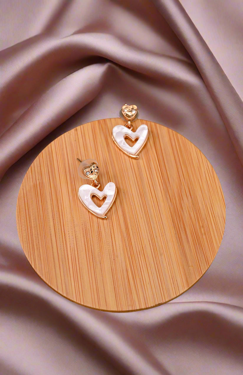 Cute Heart MOP CZ Drop Earrings