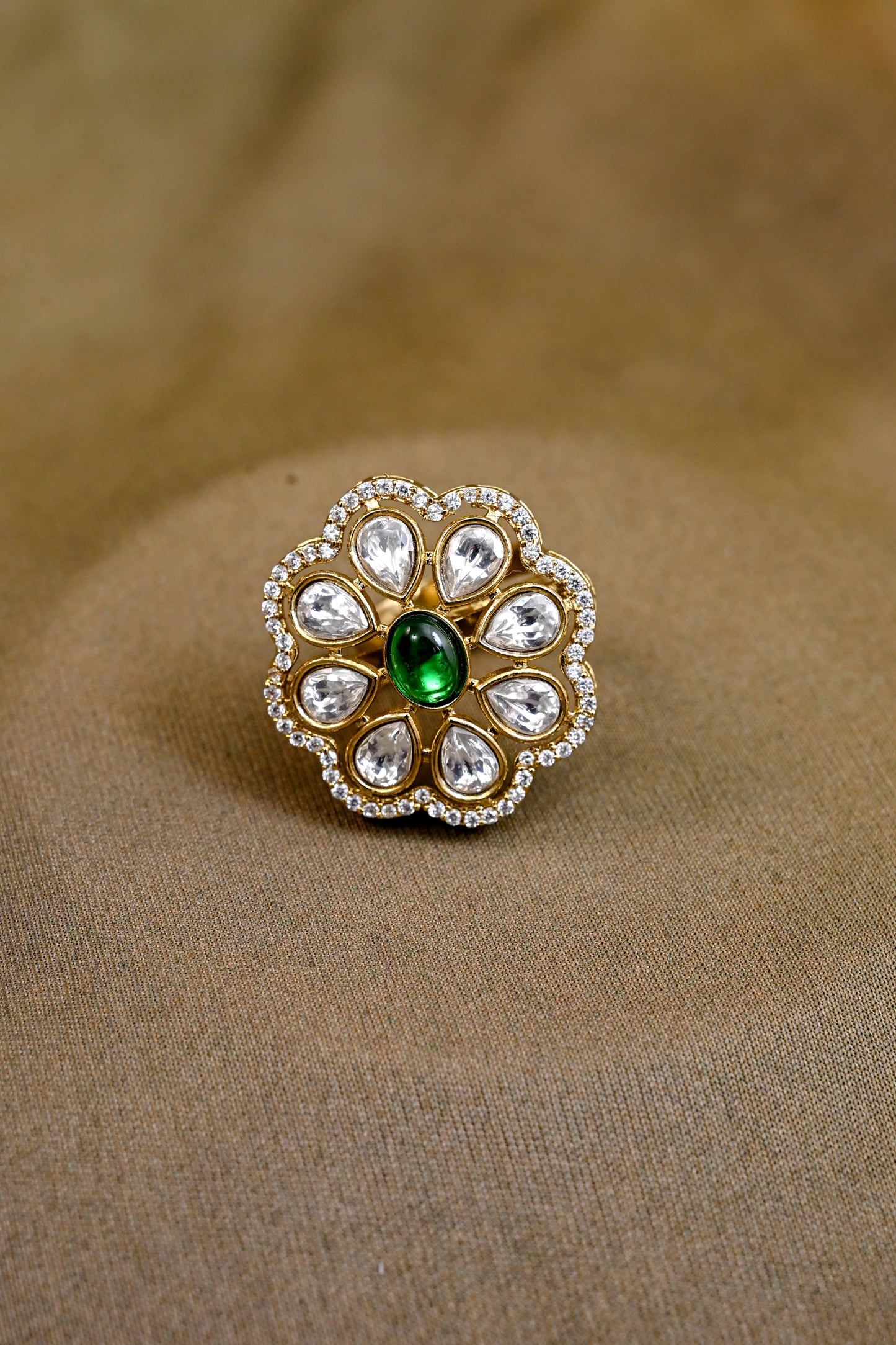 Stunning CZ Kundan Adjustable Ring