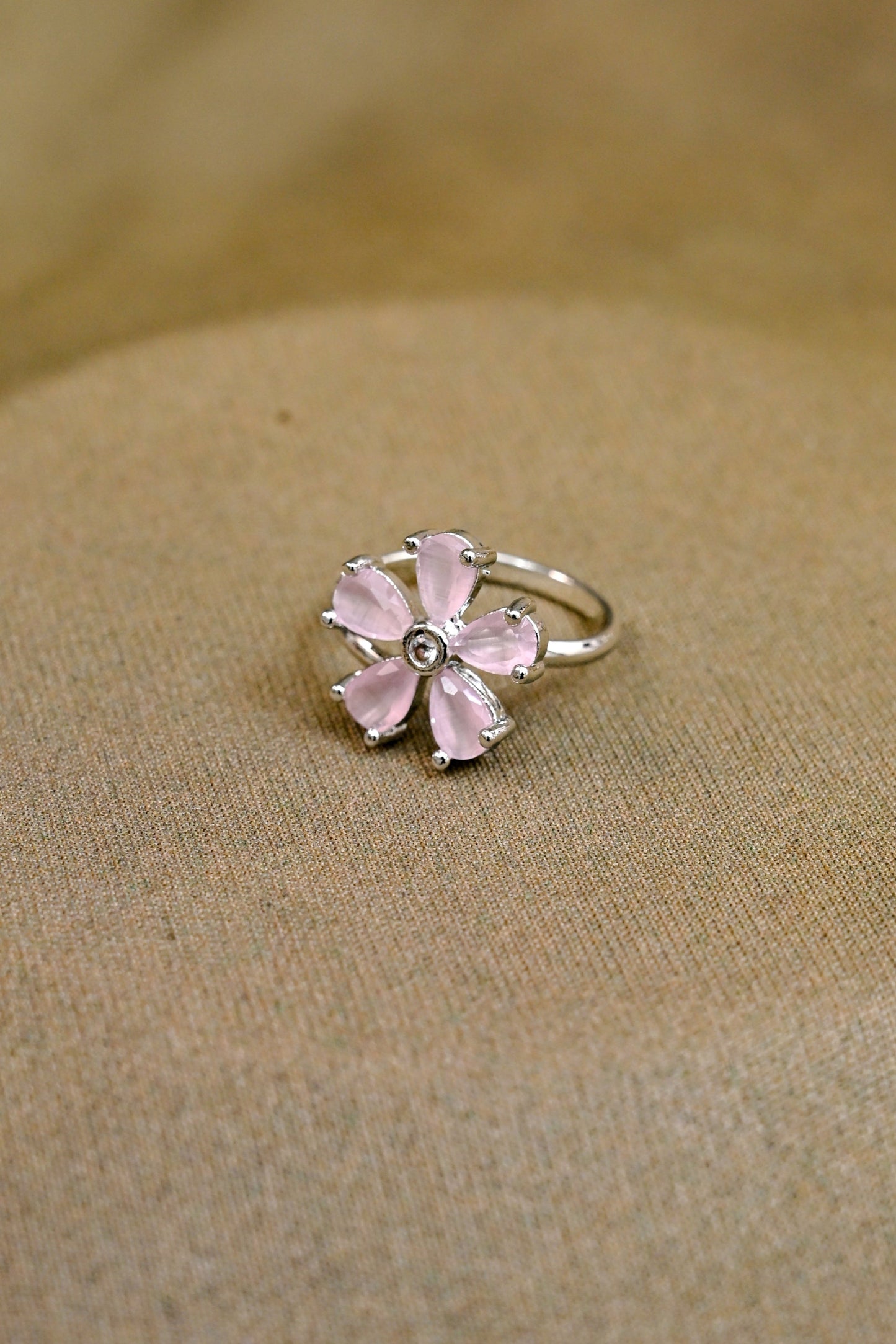 Floral Adjustable CZ Silver Ring