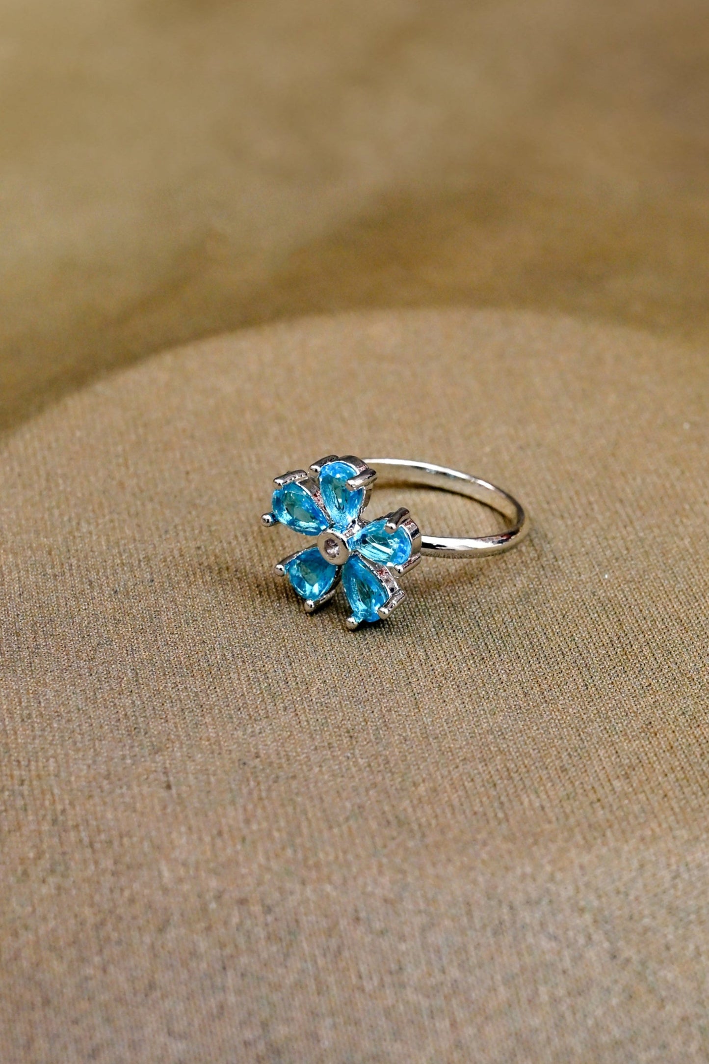 Floral Adjustable CZ Silver Ring