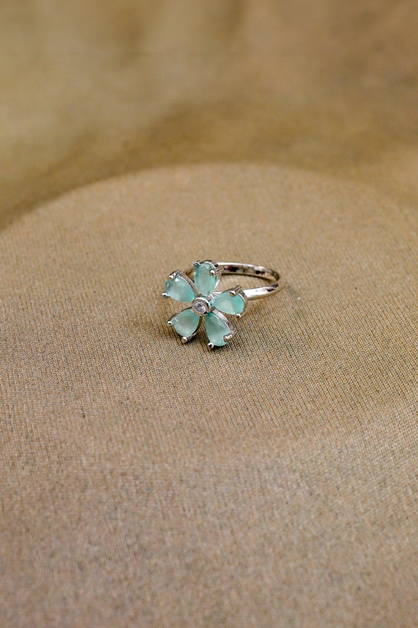 Floral Adjustable CZ Silver Ring
