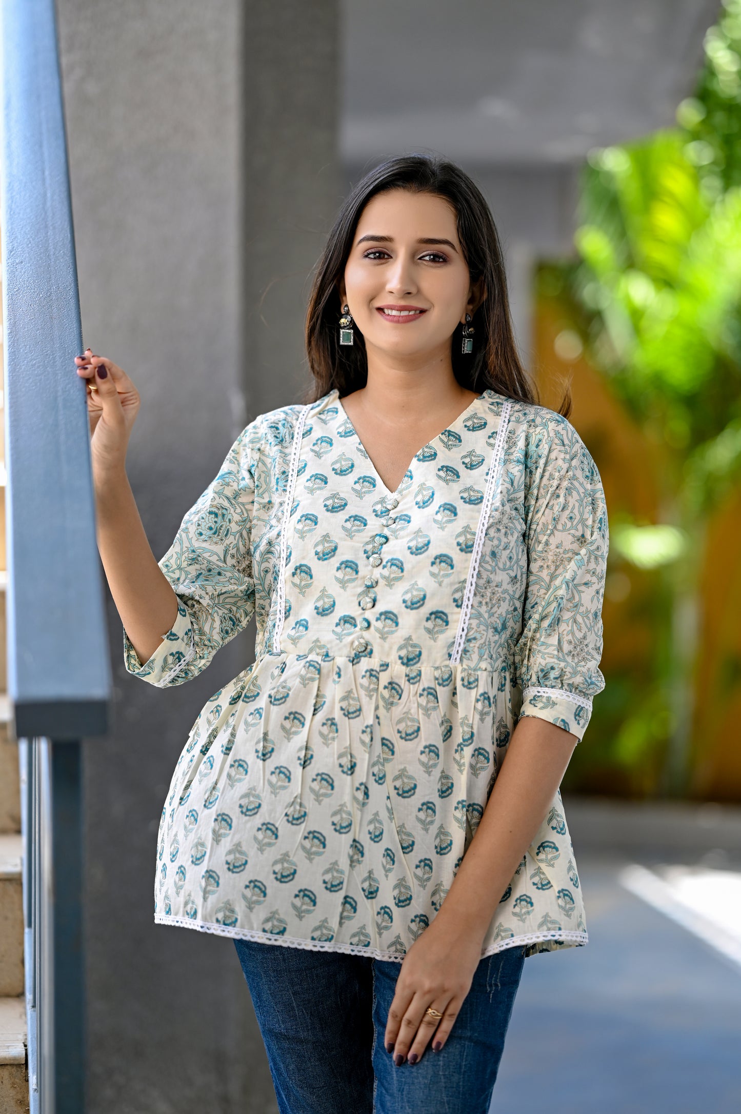 Floral Printed Tie-Up Detail Premium Cotton Tunic