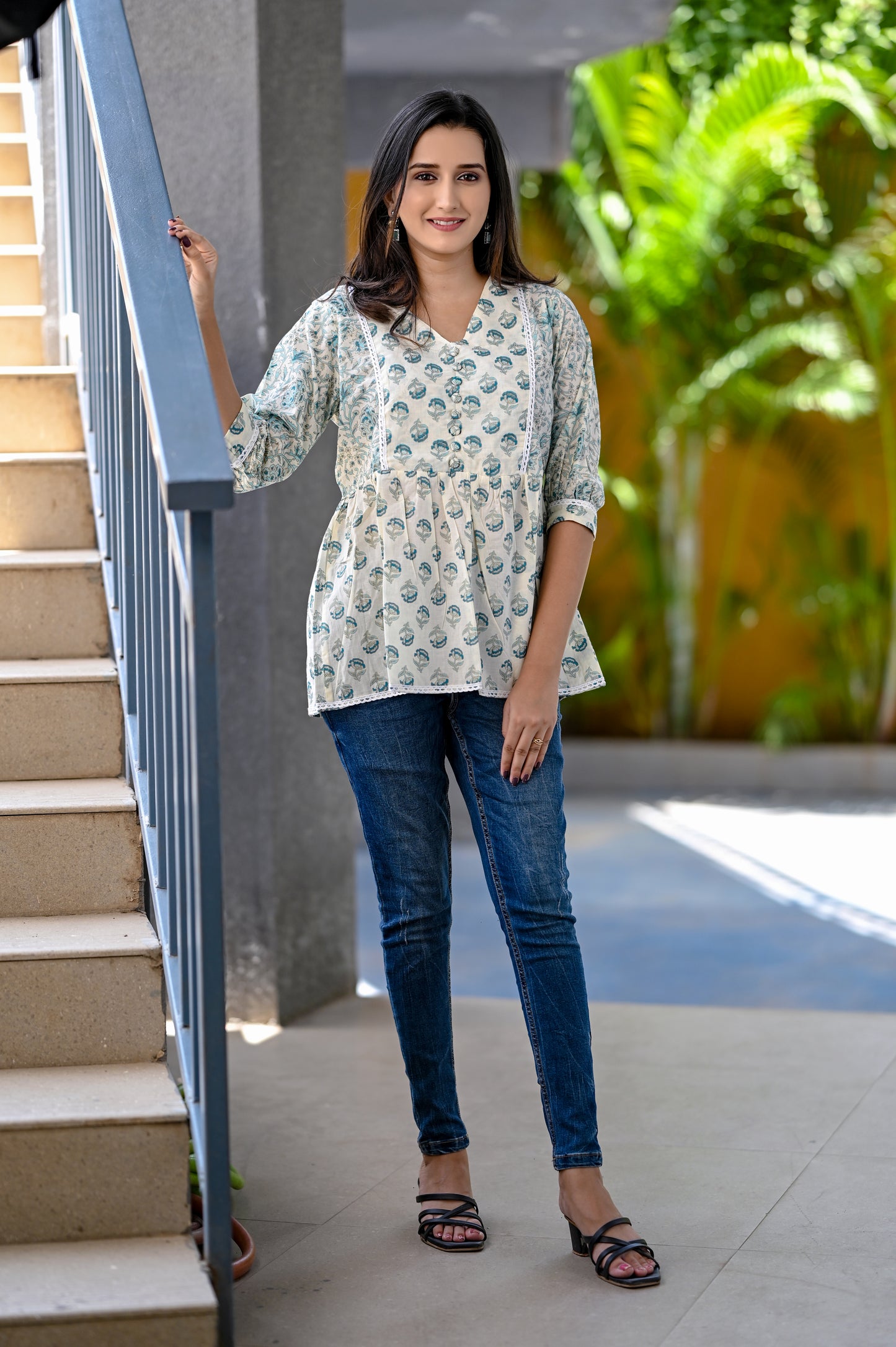Floral Printed Tie-Up Detail Premium Cotton Tunic