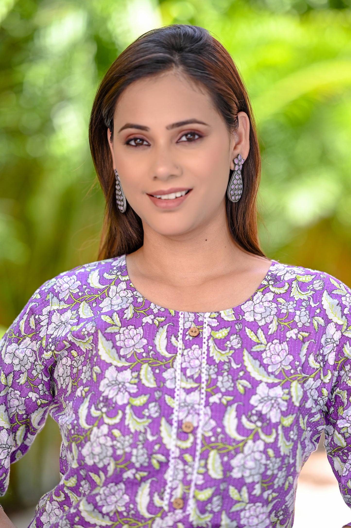 Purple Floral Printed Straight Kurta
