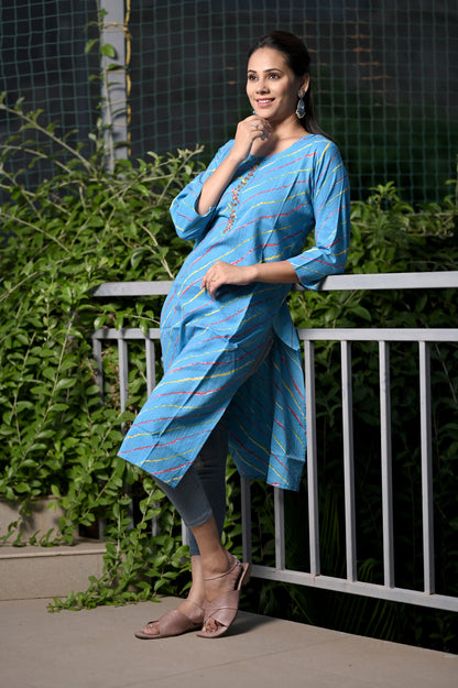 Multicolored  Laheriya Printed Embroided  Neckline Straight Kurta