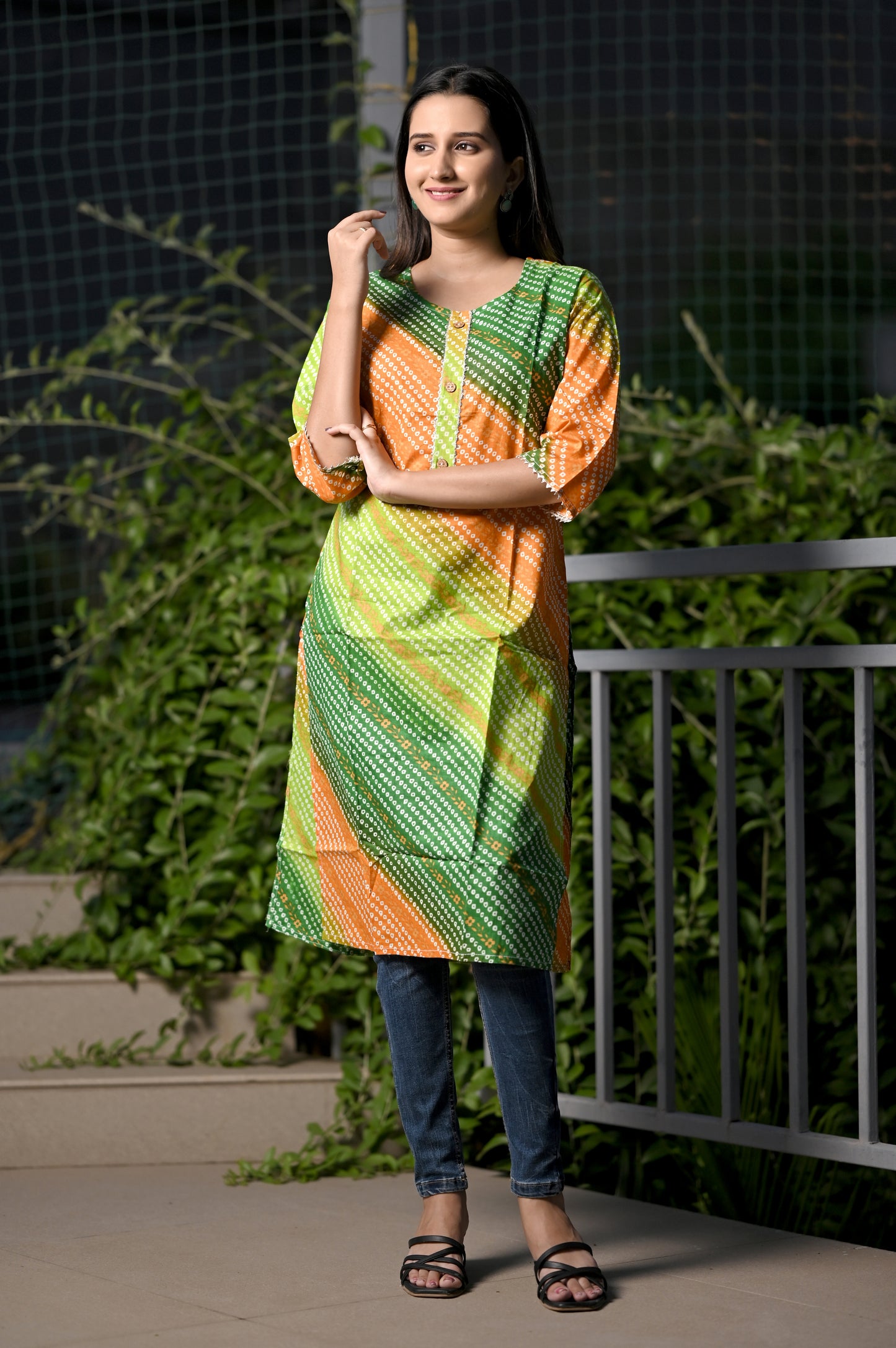 Multicolored Premium Cotton Leheriya Straight Kurta