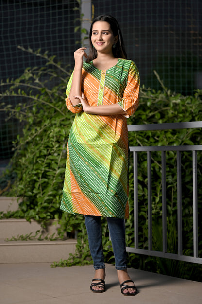 Multicolored Premium Cotton Leheriya Straight Kurta