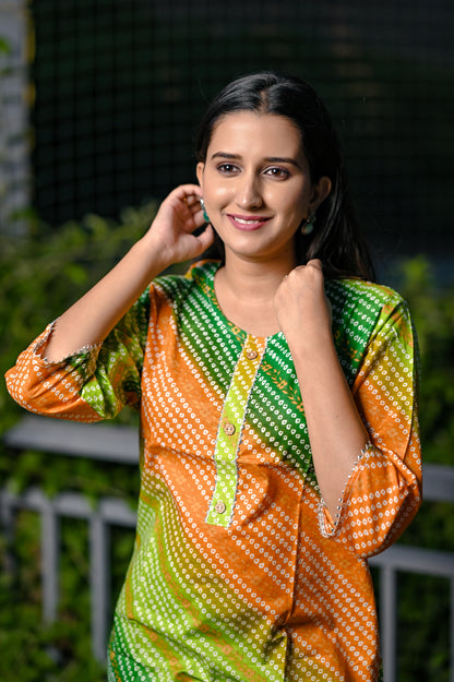 Multicolored Premium Cotton Leheriya Straight Kurta