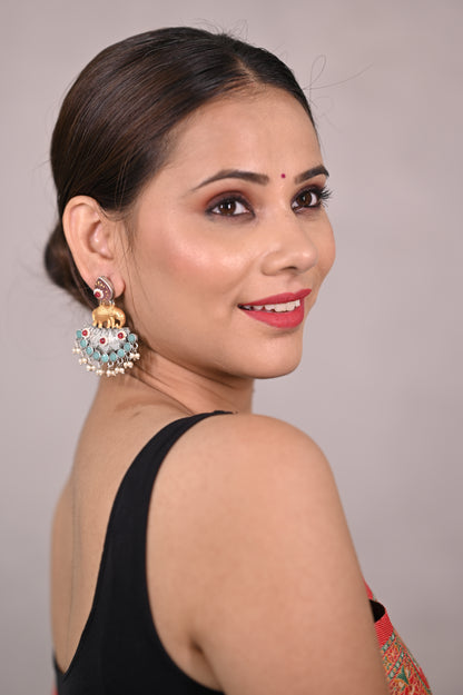 Nature Inspired Antique Oxidized Silver Multi Color Stone Earrings