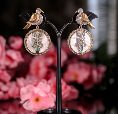 Antique Nature Inspired Mother Of Pearl & AD Studded Earring