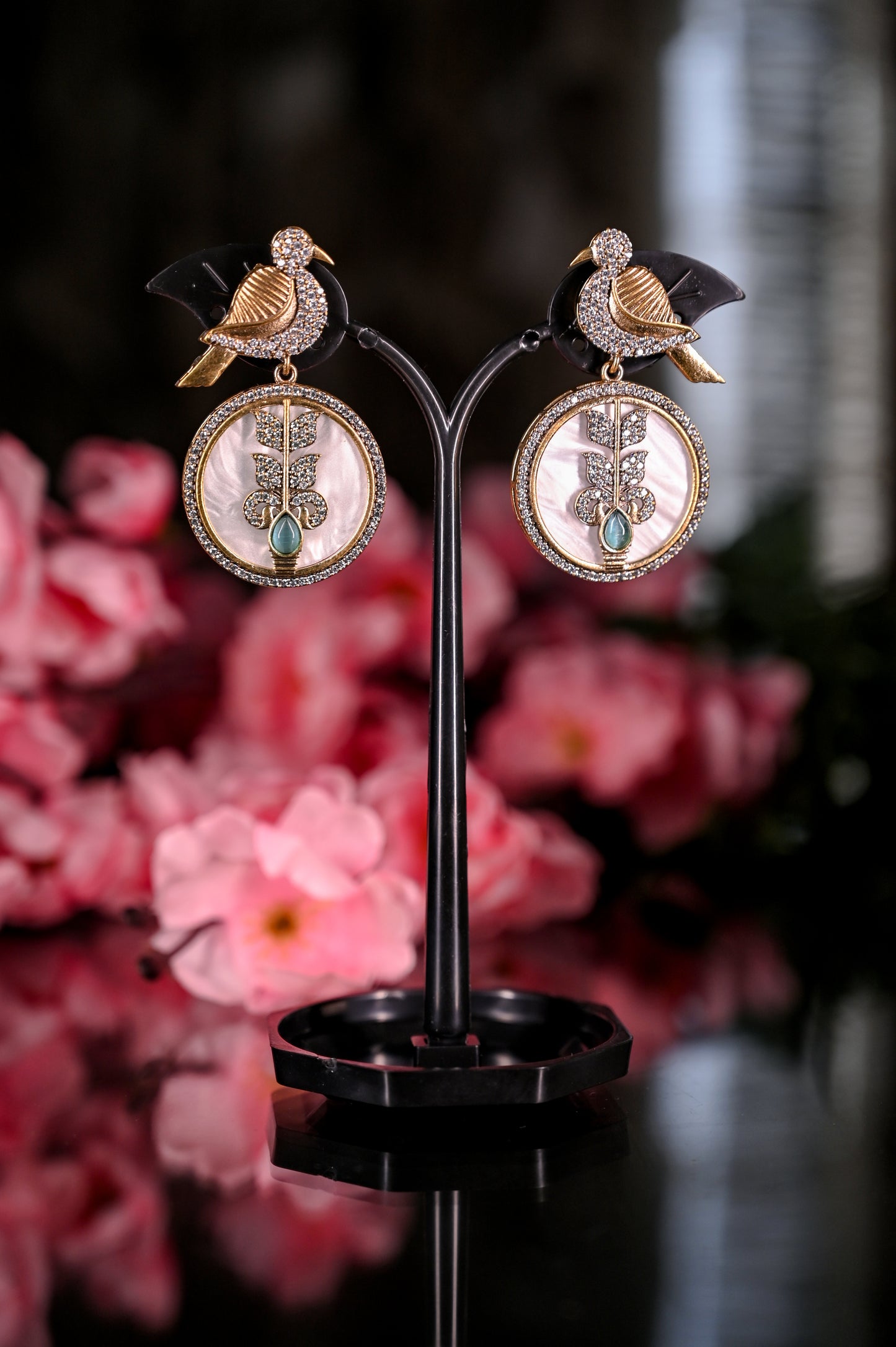 Antique Nature Inspired Mother Of Pearl & AD Studded Earring