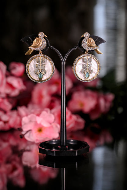 Antique Nature Inspired Mother Of Pearl & AD Studded Earring