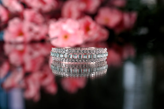 Silver Tone Blue Topaz Premium AD Studded Bracelet