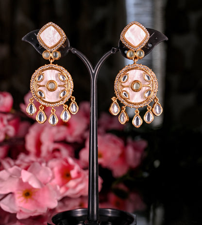 Antique Mother Of Pearl Polki AD Studded Earring