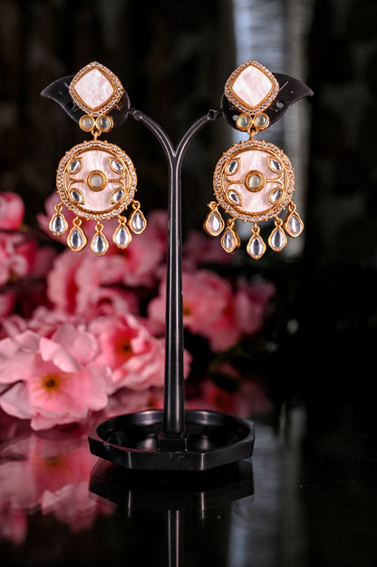 Antique Mother Of Pearl Polki AD Studded Earring