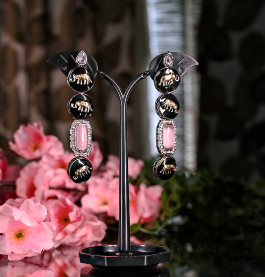 Handcrafted Pink Zircon AD Studded Contemporary Drop Earrings