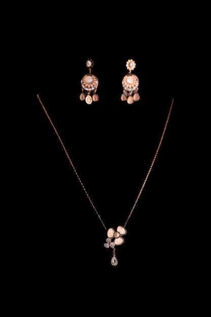 Anti-Tarnish MOP Flower AD Drop Chain Pendant Set