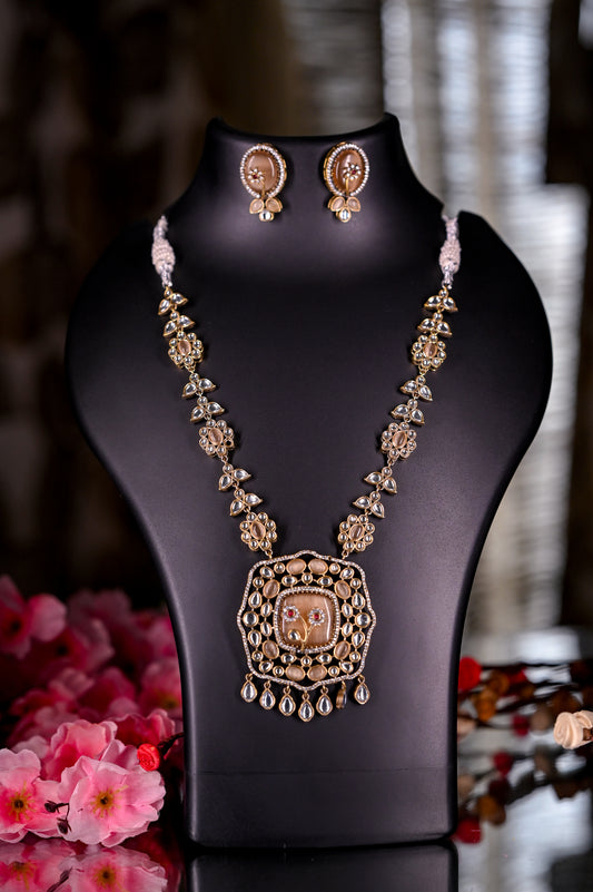 Antique Moissanite Brown Quartz Polki Necklace Set