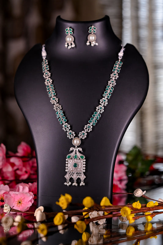 Stunning Oxidized Silver Green Malachite Necklace Set