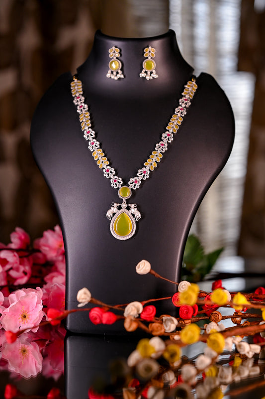 Antique Oxidized Silver Yellow Tourmaline Necklace Set