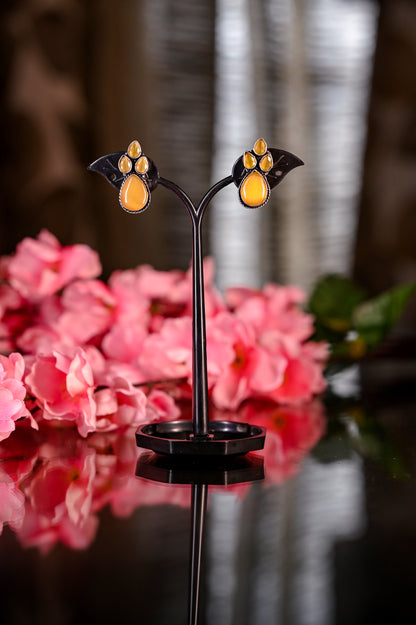 Oxidized Silver Yellow Aventurine Kundan Earring