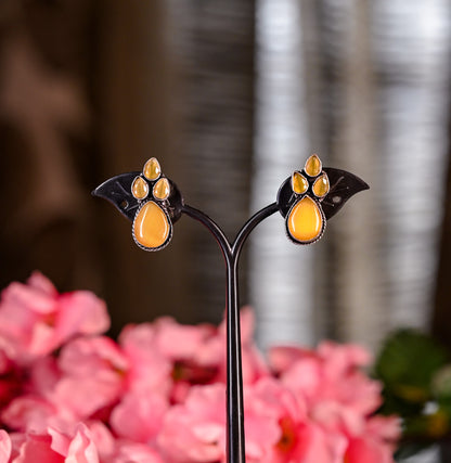 Oxidized Silver Yellow Aventurine Kundan Earring