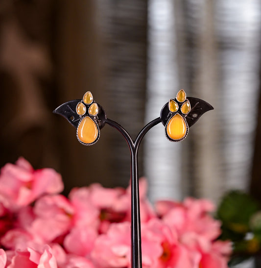 Oxidized Silver Yellow Aventurine Kundan Earring