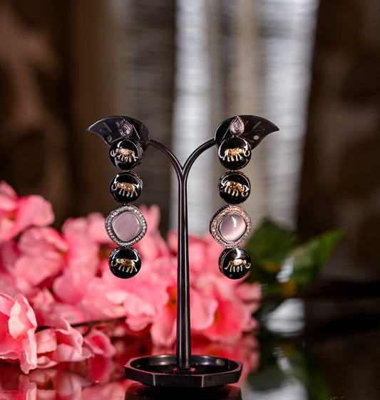 Handcrafted Grey Zircon AD Studded Contemporary Drop Earrings