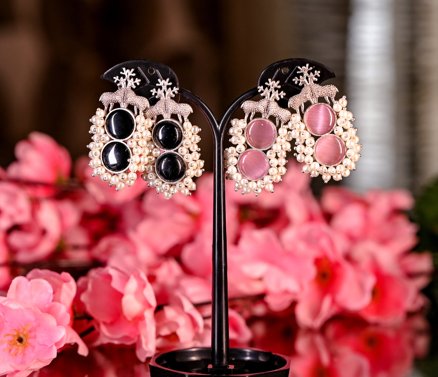 Nature Inspired Oxidized Silver Pearl Beaded Earrings (Rs.1099 each)