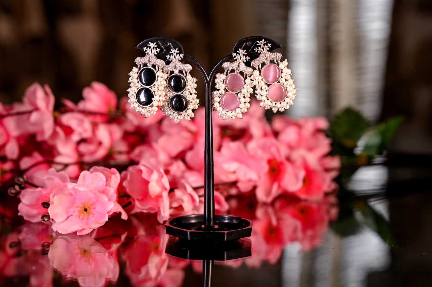 Nature Inspired Oxidized Silver Pearl Beaded Earrings (Rs.1099 each)