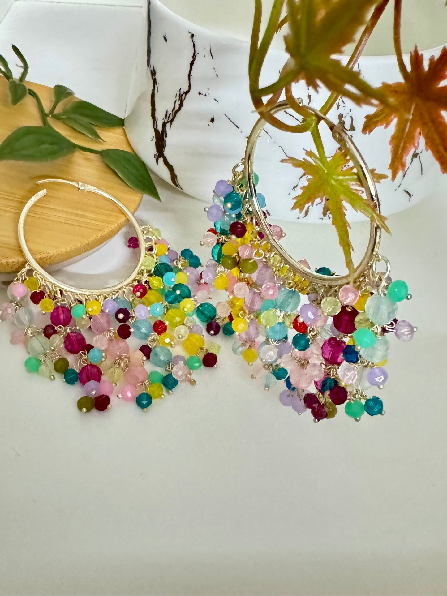 Vibrant Multicolored Kundan Chandbalis Hoops Earring