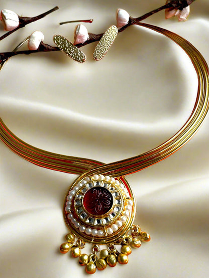 Premium Gold-Toned Kundan Hasli Necklace