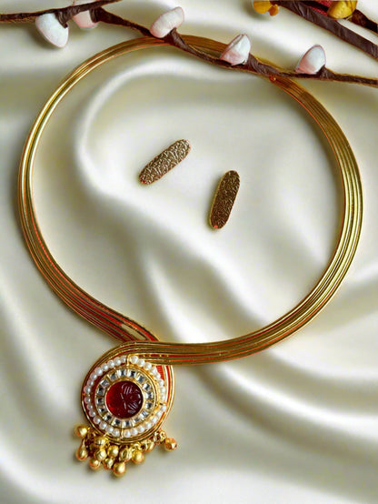 Premium Gold-Toned Kundan Hasli Necklace