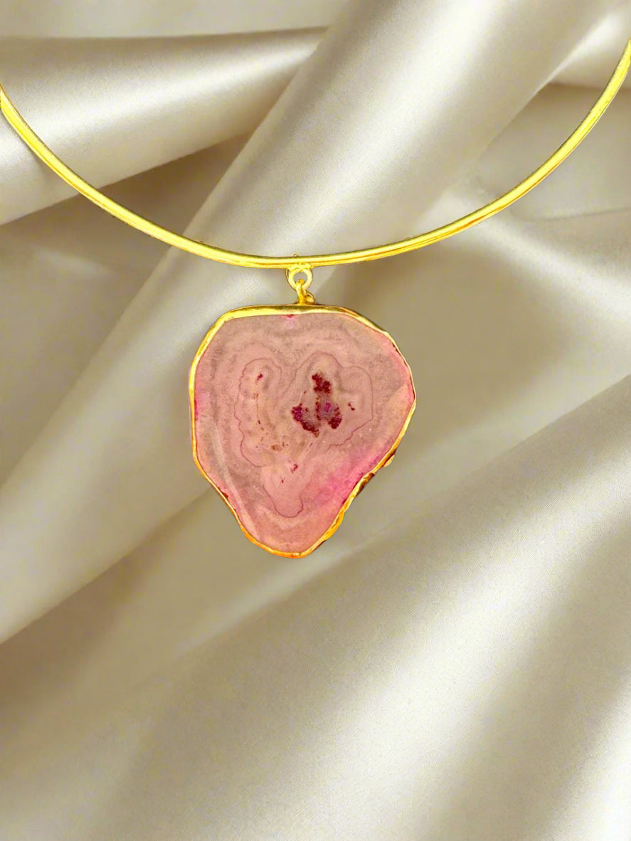 Natural Rose Quartz Gold Plated Pendant Necklace
