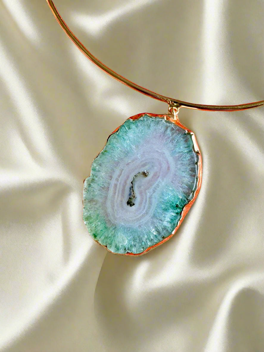 Natural Cosmos Agate Slice Pendant Necklace Set