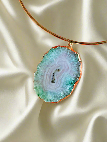 Natural Cosmos Agate Slice Pendant Necklace Set