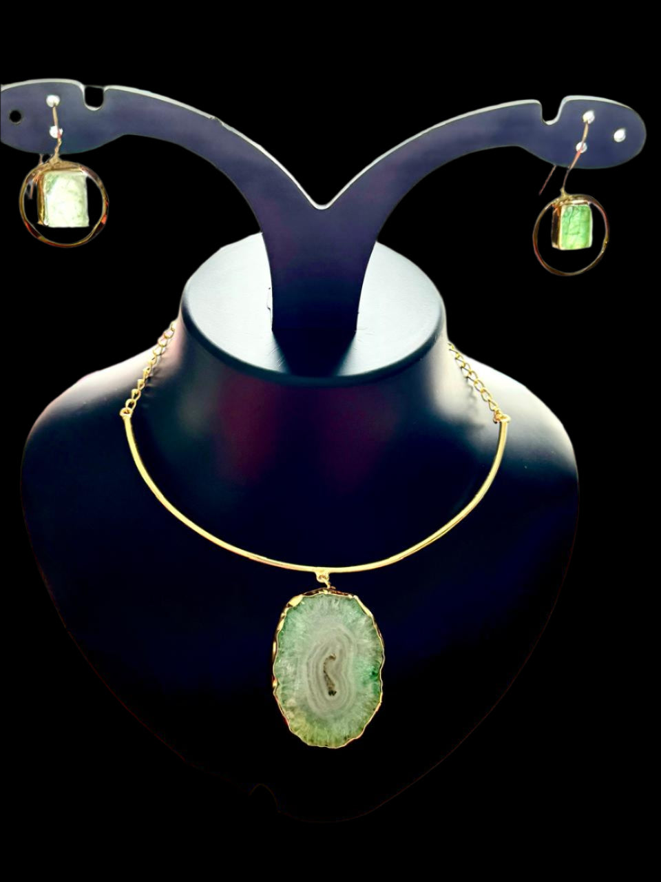 Natural Cosmos Agate Slice Pendant Necklace Set