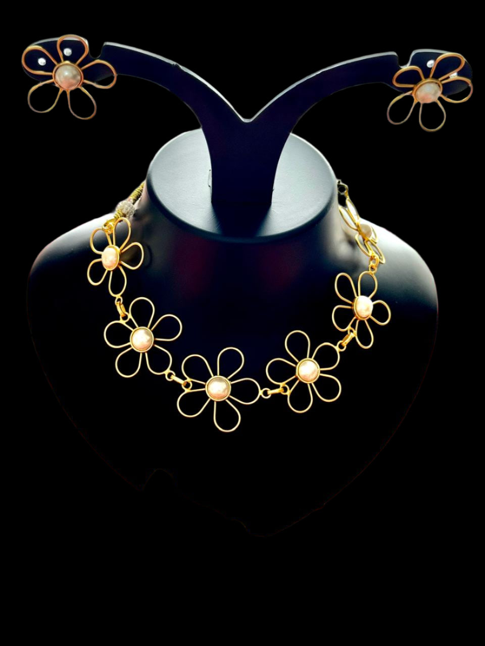 Gold Plated Floral Pearl Beaded Necklace Set