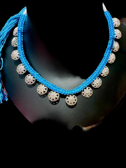 Fusion Turquoise Thread Silver Charm Necklace Set