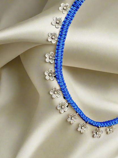 Fusion Blue Thread Silver Charm Necklace Set