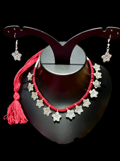 Fusion Red Thread Silver Charm Necklace Set