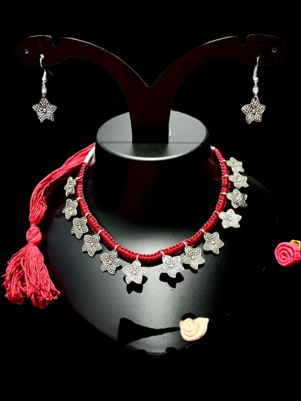 Fusion Red Thread Silver Charm Necklace Set