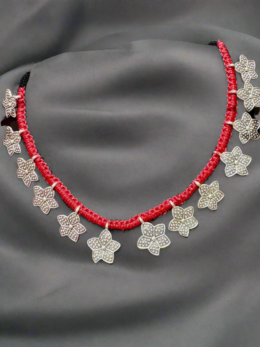 Fusion Red Thread Silver Charm Necklace Set