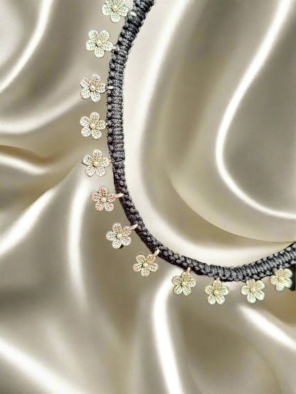 Fusion Black Thread Silver Charm Necklace Set