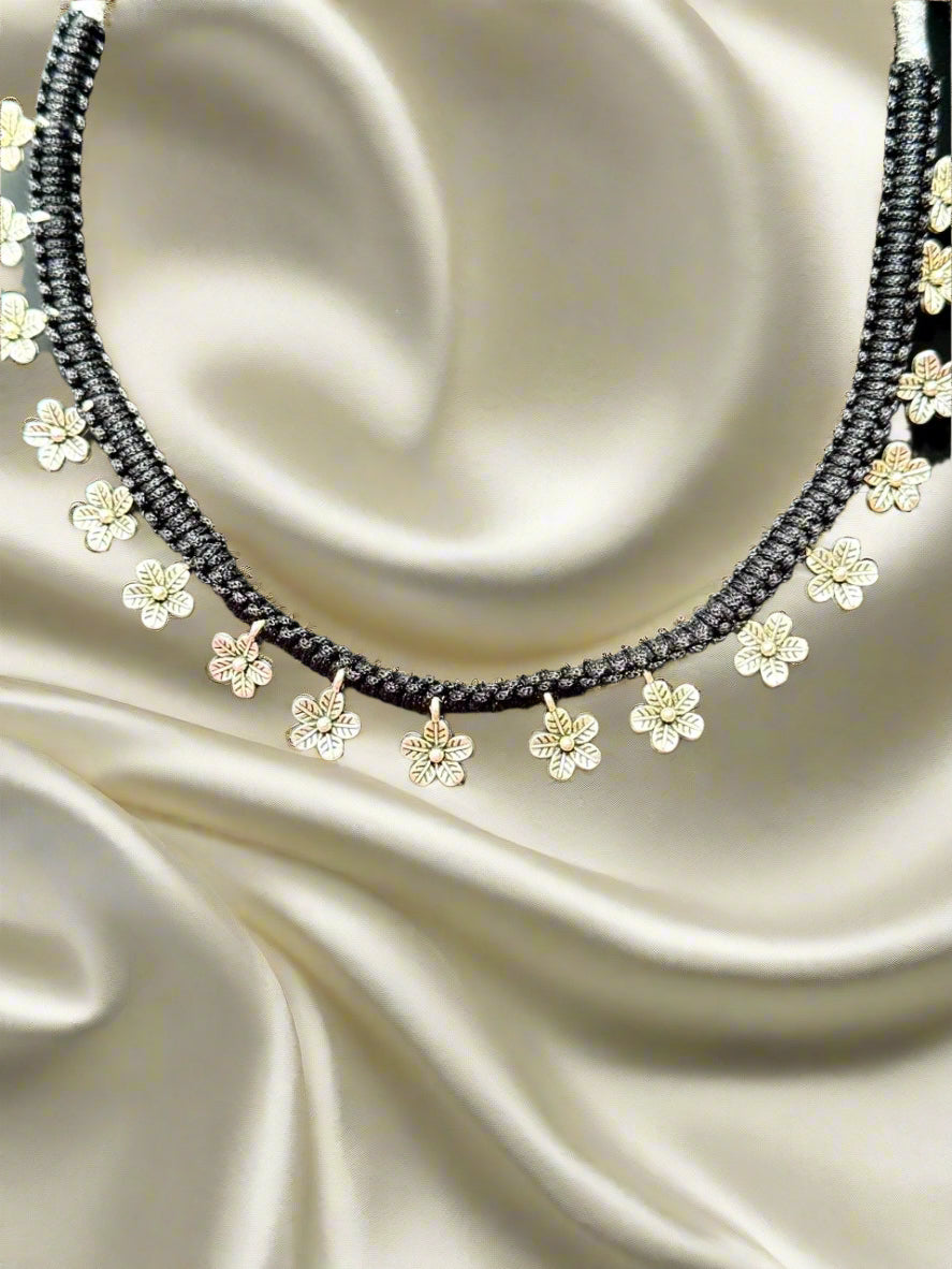 Fusion Black Thread Silver Charm Necklace Set