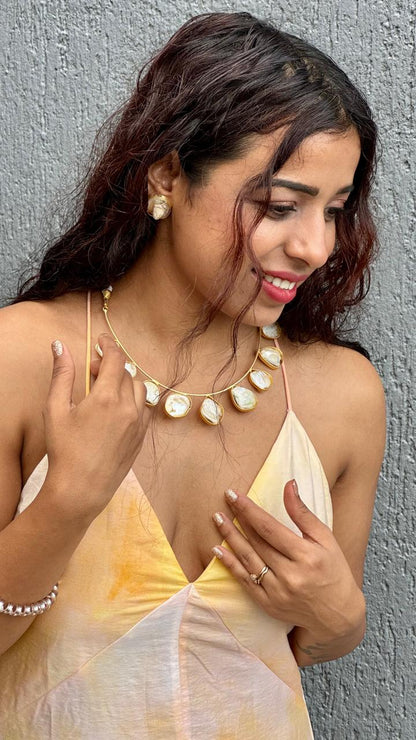 Stunning Gold Plated Baroque Pearl Hasli Necklace Set